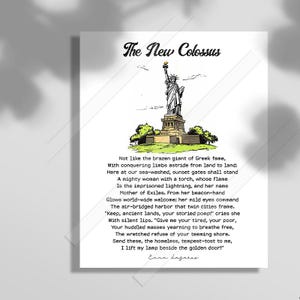 The New Colossus Typography Print – Emma Lazarus Poem – Inspirational Wall Art – Color or  Black & White Versions
