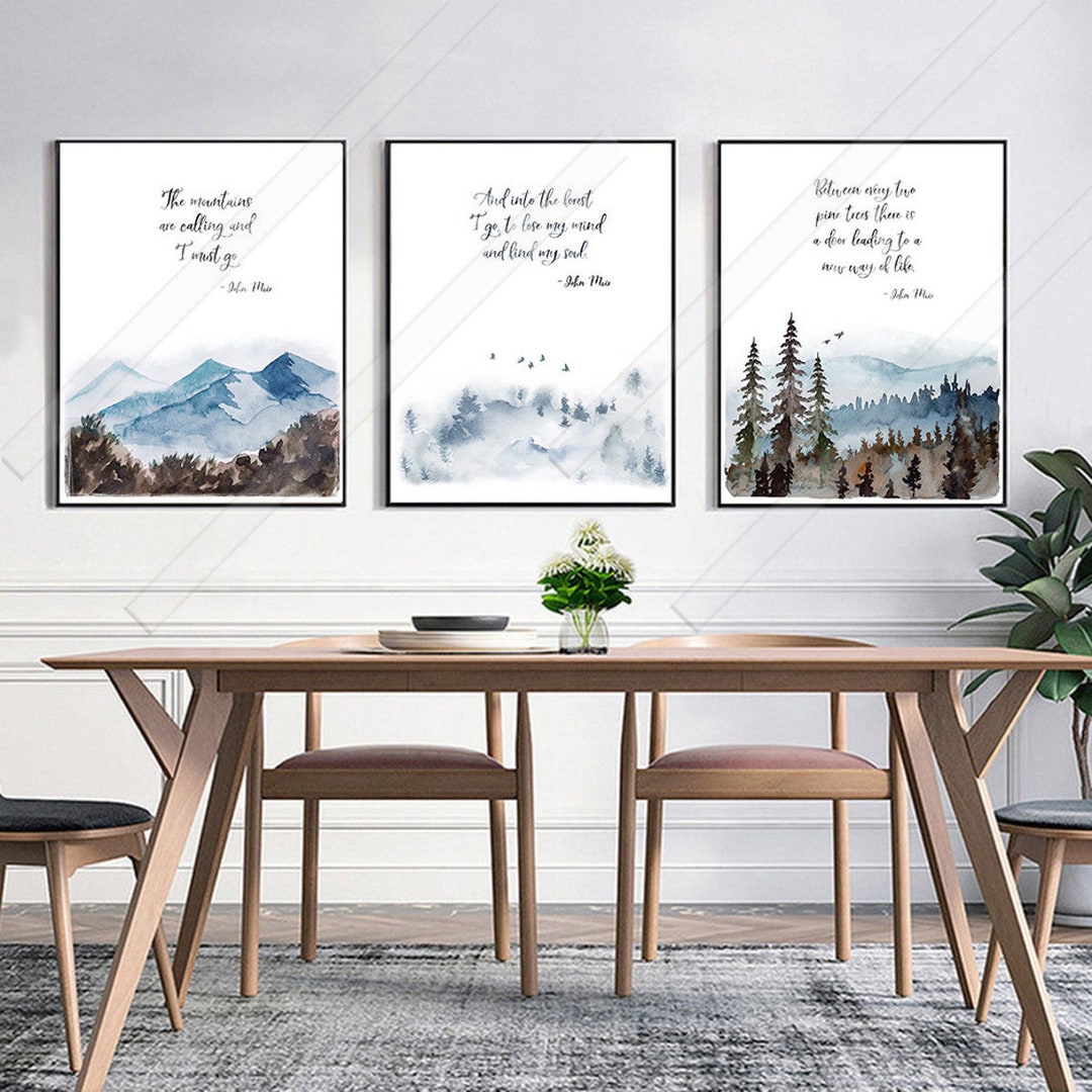 John Muir Quote Art Prints: Watercolor Mountain Forest Set - Etsy