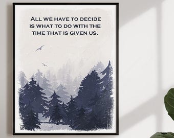 Inspirerende citaat kunstprint: boslandschap, motiverende decoratie