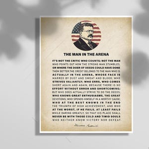 The Man in the Arena - Theodore Roosevelt Inspirational Quote Art Print - Office Decor - Graduation Gift -   Motivational Wall Art