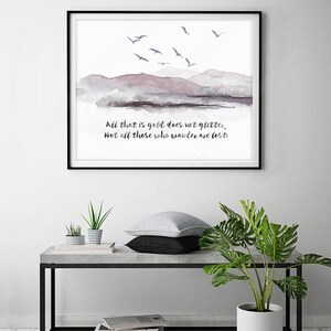 Inspirational Quote Art Print: Tolkien Poem, Watercolor Mountain Landscape
