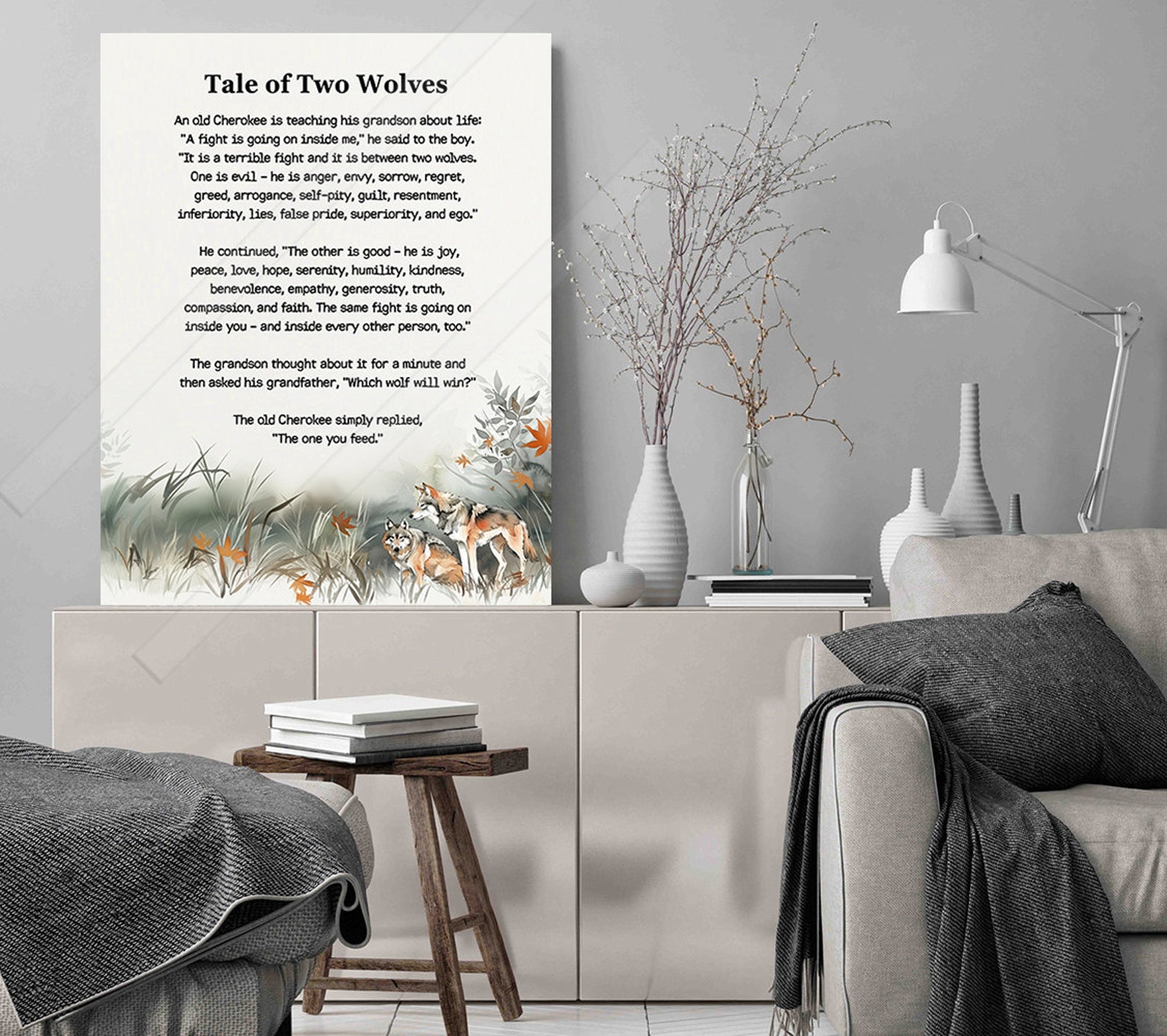 Tale Of Two Wolves The Tale of Two Wolves Inspirational Poster - Cherokee Wisdom Wall Art ...
