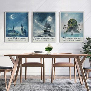 Set of 3 Peter Pan Wall Art Set Neverland Adventure Prints Magical Fantasy Decor