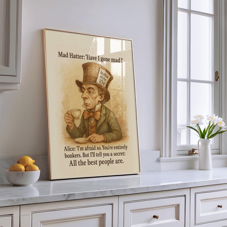 Hatter Text Mad Hatter Alice in Wonderland Quote Print: Bonkers Typography Art - Etsy