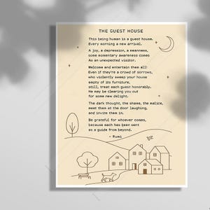 The Guest House Rumi Quote Poster Mindful Wall Art Therapy Office Decor Inspirational Poetry Print Spiritual Gift for Healing and Growth