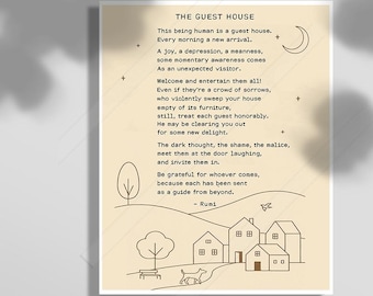 Rumi Quote Print: The Guest House Poem, Therapy Office Decor