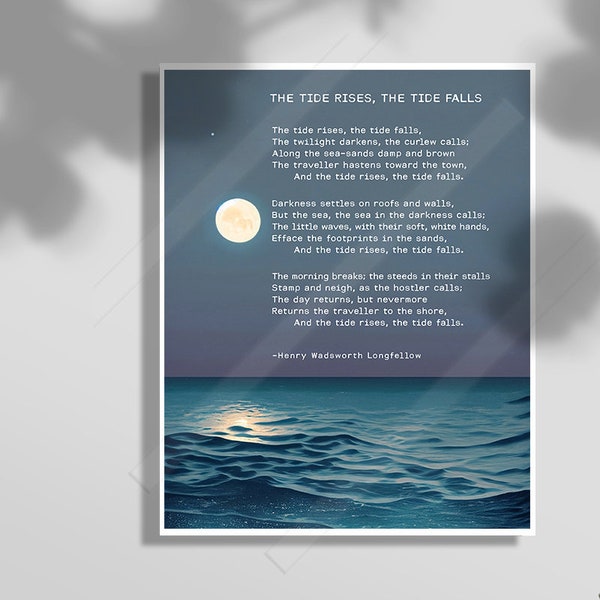 The Tide Rises The Tide Falls Quote Print - Henry Wadsworth Longfellow Nautical Quote - Wilderness Quote, Nature Lover Print - Office Decor