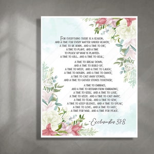 Bijbelvers afdrukken - Prediker 3:1-8 - Voor alles is er een seizoen - Een tijd voor alles - christelijk wanddecor - schriftkunst aan de muur