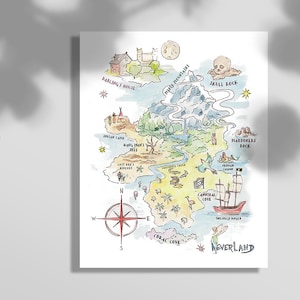 Peter Pan Nimmerland Karte Aquarell Art Print - Peter Pan Kunstdrucke - Geburtstagsgeschenk - Housewarming Geschenk - Peter Pan Nimmerland