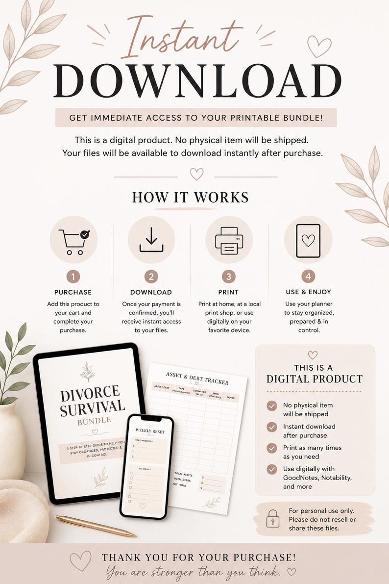 Relationship Separation Checklist.pdf Divorce Survival Guide & Planner Bundle | Printable Divorce Workbook ...
