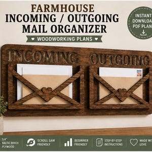 Incoming & Outgoing Mail Organizer Woodworking Plans | Scroll Saw Pattern | Farmhouse Wall Organizer | Digital PDF