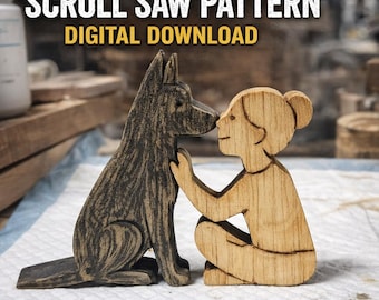 Girl and Dog Scroll Saw Pattern | Silhouette Woodworking Template | Digital Download | DIY Wood Art | Beginner Friendly Pattern