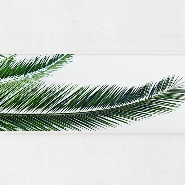 Minimalist Palm Tree Panoramic Print, Large White and Green Tropical Wall Art, Vintage Beach House Style Print, Palm Tree Pano Canvas Art