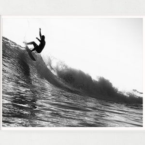 Black and White Surf Printable Wall Art – Digital Download, Minimalist Coastal Photography, Ocean Wave Poster, Instant Surf Decor