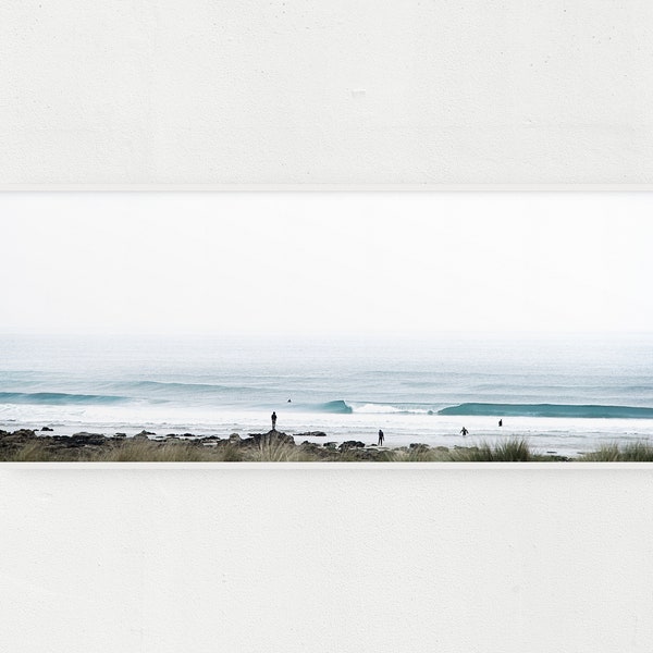 Large Panoramic Surfing Wall Art, Blue Ocean Waves Photography Print, Minimalist Beach Photo Available Digital or Printed