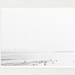Black and White Surf Scene, Minimalist Surfing Coastal Home Decor, Large Beach Photo Canvas, Bedroom Ocean Wall Art, Minimalist Beach Print