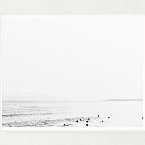 Black and White Beach Print Beach Poster Sunbeds Photo Etsy