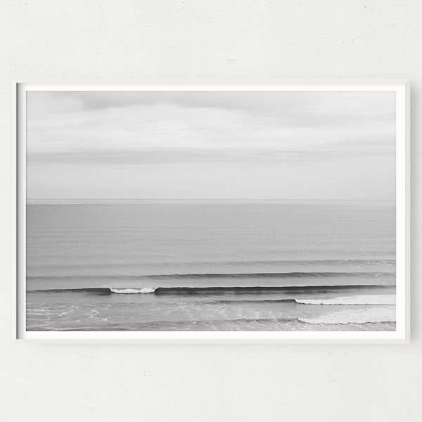 Black and White Surfers Waves The Ocean, Digital Print, Coastal Decor Digital Download, Vintage Style Surf Art, Landscape Surf Photography