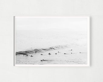 Black and White Surf Poster Print, Landscape Beach Print, Minimalist Surf Wall Art, Vintage Beach Print, Minimal Home Decor, White Wall Art