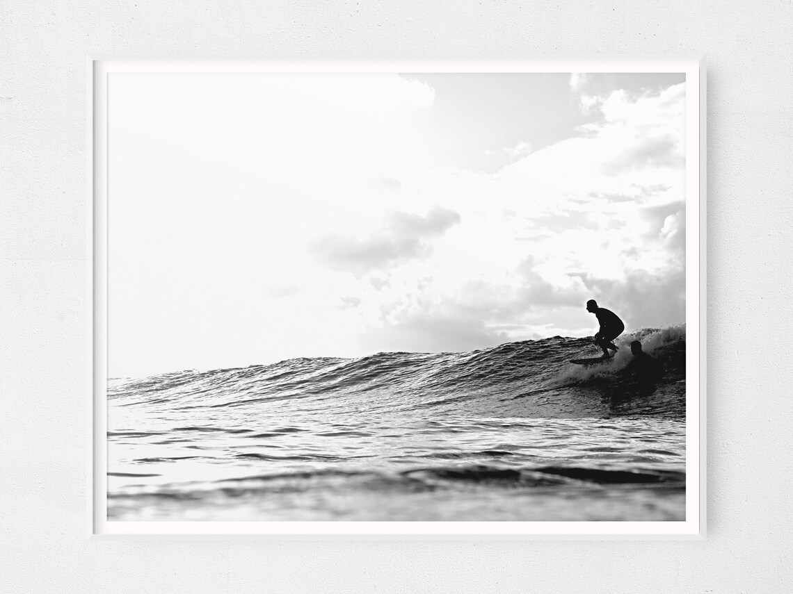 Black and White Surfer Wall Art Vintage Style Surfing Art Etsy