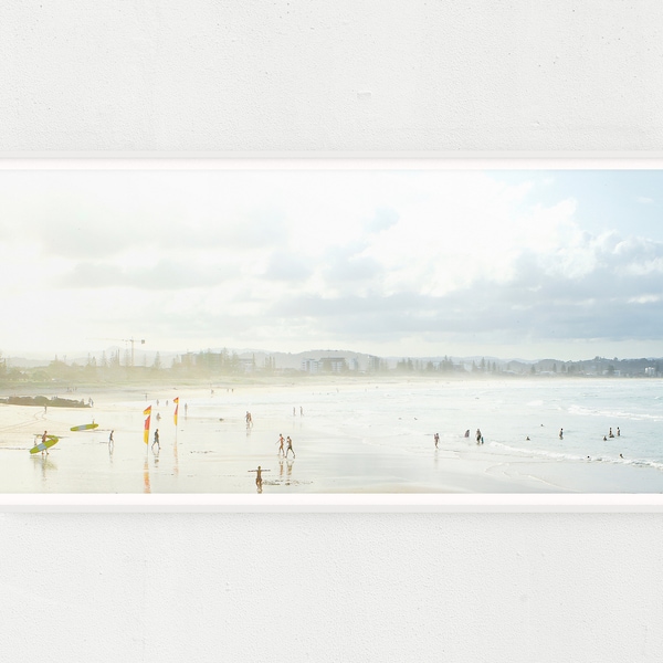 Minimalist Panoramic Beach Print, Large Ocean Wall Art, Colorful Beach Bedroom Wall Hanging, Lifeguard Print, Tropical Beach Print, Surf Art