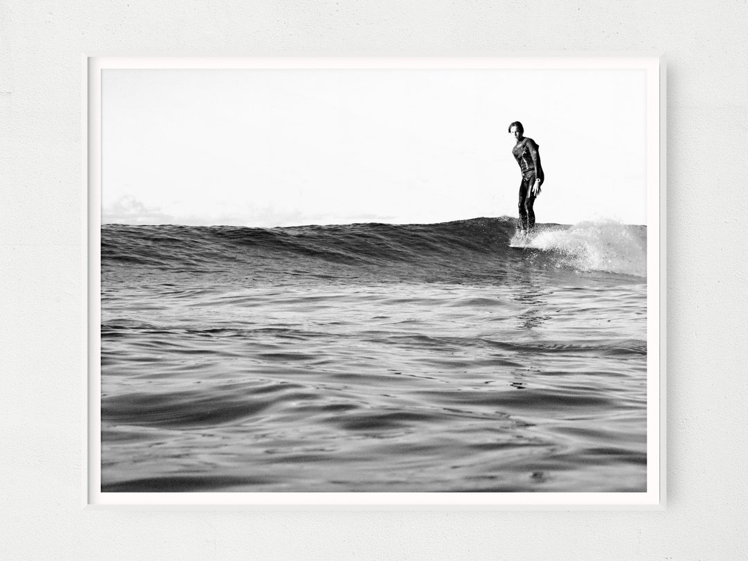 Black and White Longboard Surfer, Digital Print, Coastal Decor ...