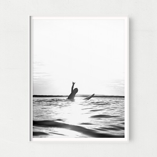 Black and White Minimalistic Surf Wall Art Monochrome Surfing Etsy