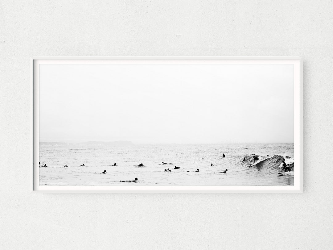 Black and White Panoramic Beach Wall Art, Surf Large Wall Canvas, XL ...