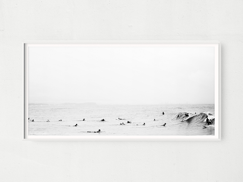 Black and White Panoramic Beach Wall Art Surf Large Wall Etsy