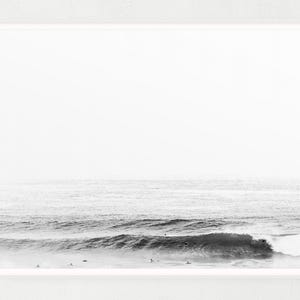Digital Surf Print – Minimalist Wave Photography – Black and White Ocean Wall Art for Coastal Decor