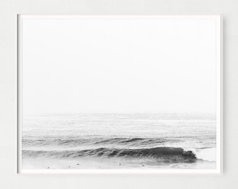 Digital Surf Print – Minimalist Wave Photography – Black and White Ocean Wall Art for Coastal Decor