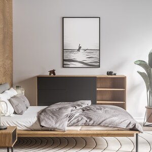 Black and White Minimalistic Surf Wall Art, Monochrome Surfing Poster