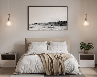 Ocean Surf Print - Black and White Coastal Home Decor, Surf Photography Print, Minimalist Boho Wall Art, Large Ocean Wall Art