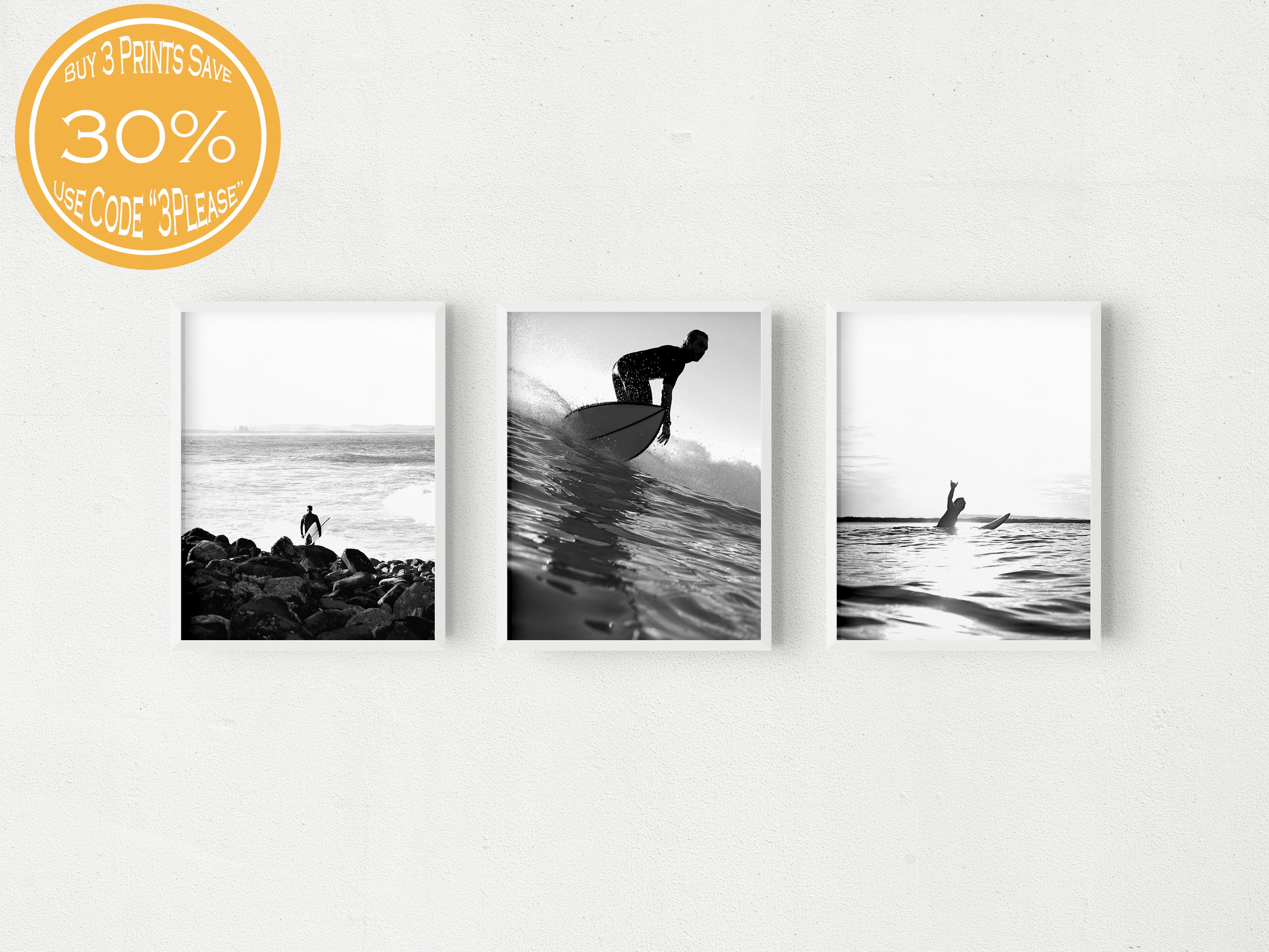 Black and White Minimalistic Surf Wall Art Monochrome Surfing Etsy UK
