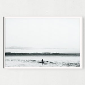 Large Black and White Minimalist Surf Art, White Ocean Wall Art, Vintage Beach Photography Print, Large Beach Photo Canvas, Ocean Waves Art