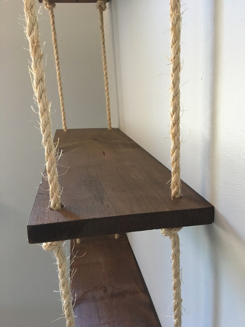 Handmade Wooden Three Tier Hanging Rope Shelves Etsy
