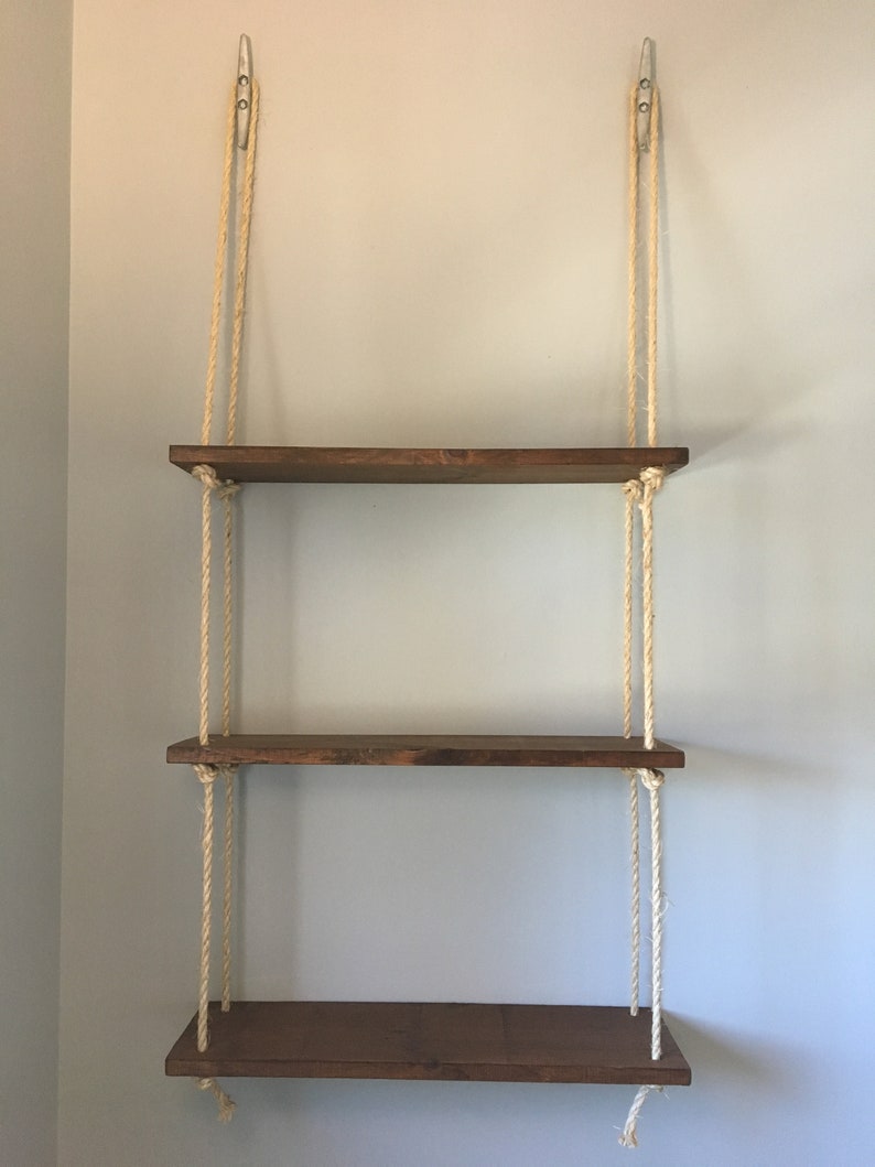 Handmade Wooden Three Tier Hanging Rope Shelves Etsy