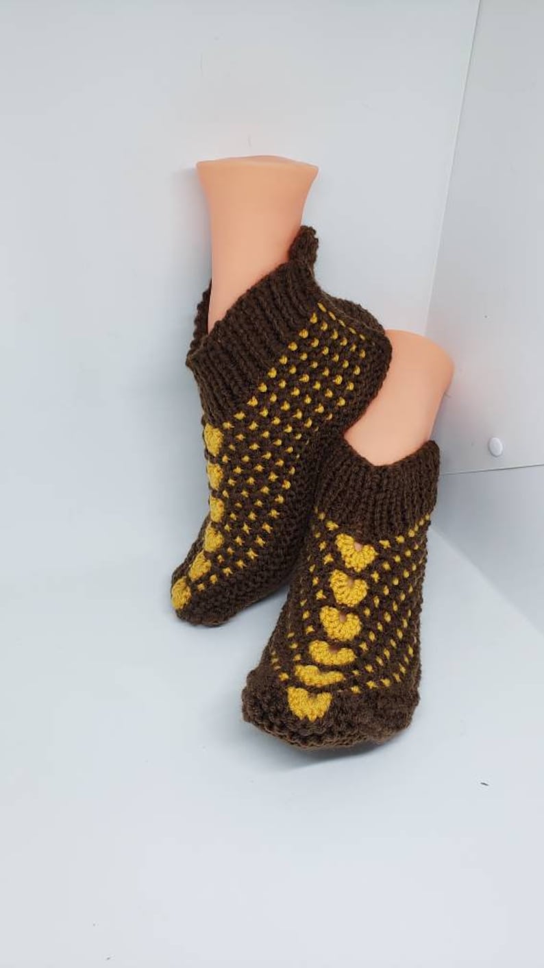 Slippers 8-9 shoe size Medium size Crochet At Home Socks Hand Made Knitted
