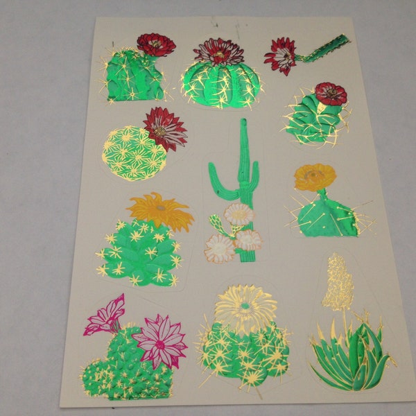 Vintage 1980s Foil Cactus Sticker Sheet