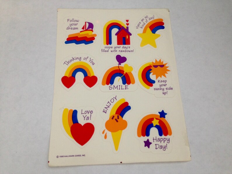Vintage 1980s Rainbow Smile Sticker Sheet