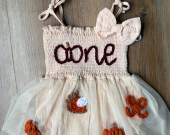 Custom Birthday Outfit  | First Birthday | Thanksgiving | Pumpkin | Embroidered | Halloween | Custom | One | Baby Fall Dress | Pie