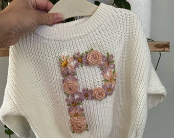 Embroidered Flower Initial Sweater | Personalized Baby Sweater | Toddler Inital Sweater | Floral Initial | Milestone | Custom Initial Letter