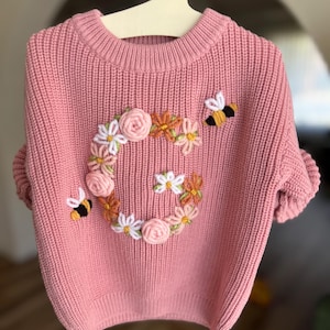 Embroidered Flower Initial Sweater | Personalized Baby Sweater | Toddler Inital Sweater | Floral Initial | Milestone | Custom Initial Letter