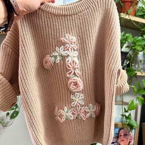 Embroidered Number Birthday Sweater | Baby Birthday | Toddler Birthday | Floral Two | One | Milestone | Custom Birthday Outfit | Flowers