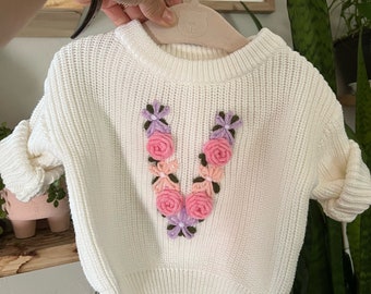 Embroidered Flower Initial Sweater | Personalized Baby Sweater | Toddler Inital Sweater | Floral Initial | Milestone | Custom Initial Letter