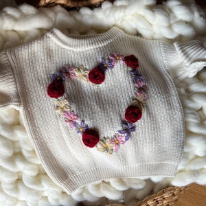 Embroidered Flower Heart Sweater | Personalized Baby Sweater | Toddler Custom Sweater | Floral Initial | Milestone | Custom Holiday Outfit