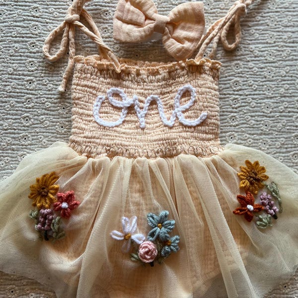 Custom Birthday Tulle Dress Romper | Strawberry Wildflower One Outfit