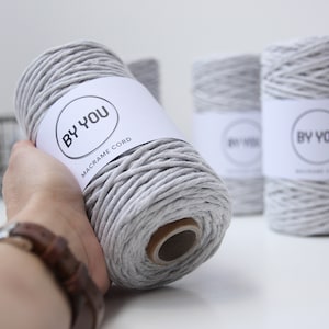 3mm Macrame Cord LIGHT GREY 100m By You, 3mm Twisted Cotton Rope 3mm, Twisted Cotton Cord For Macrame, Thick Cotton Cord