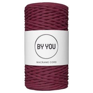 3mm Macrame Cord RED WINE 100m By You, 3mm Twisted Cotton Rope 3mm, Twisted Cotton Cord For Macrame, Thick Cotton Cord