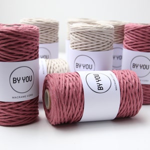 3mm Macrame Cord OLD ROSE 100m By You, 3mm Twisted Cotton Rope 3mm, Twisted Cotton Cord For Macrame, Thick Cotton Cord